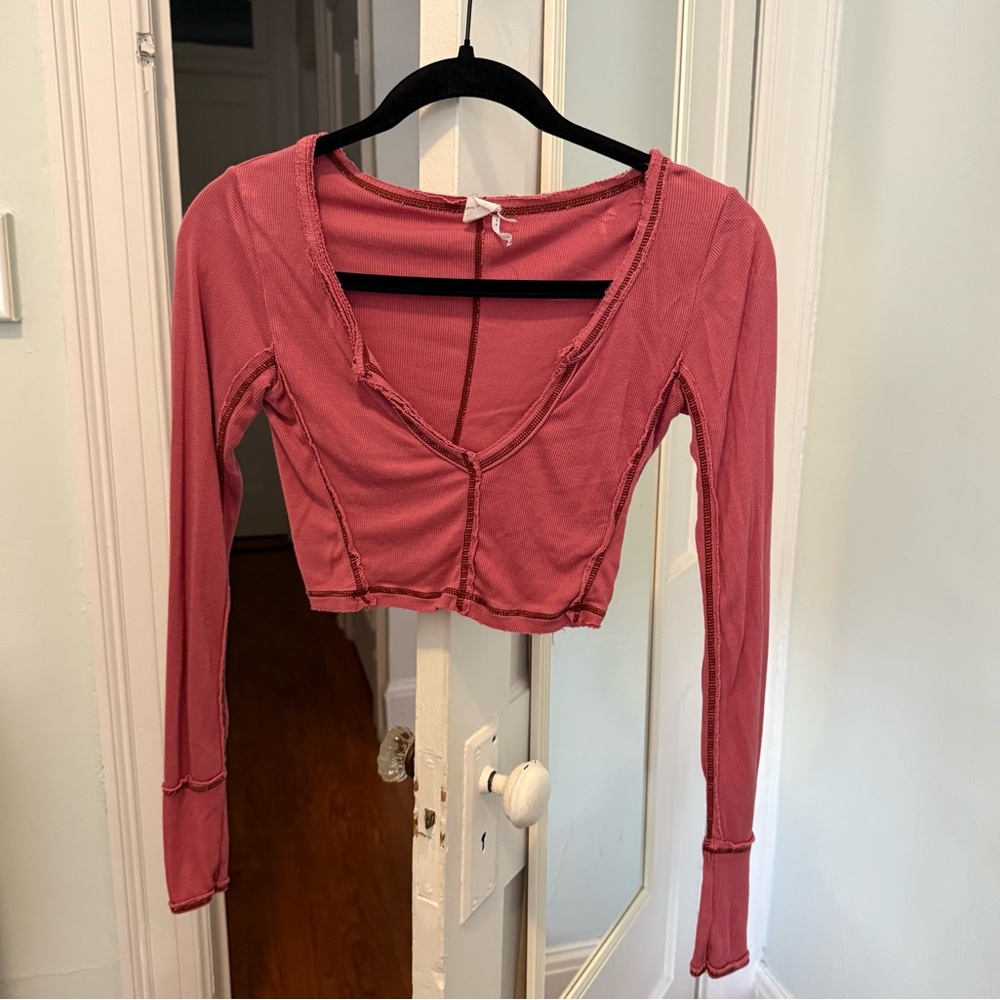 Urban Outfitters Deep Pink Long Sleeve Crop Top